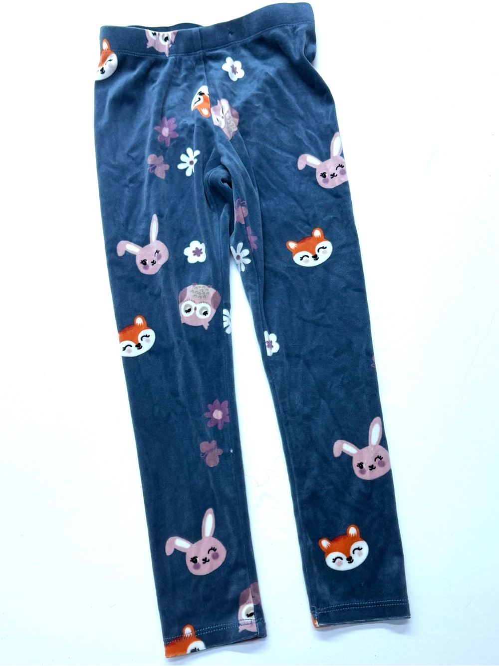 Lindex Girls Blue Animal Print Velour Leggings Pants Owl Fox Bunny